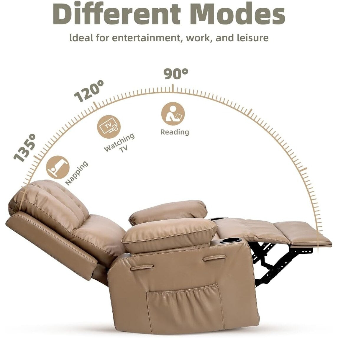 27'' Oversized360° Swivel Recliner Chairs with Heat and Massage