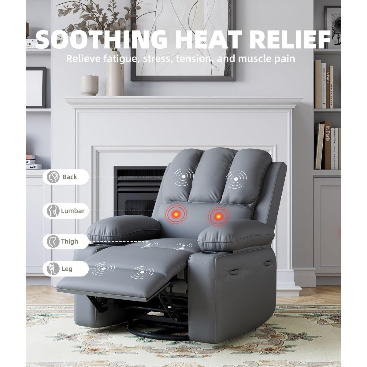 27'' Oversized360° Swivel Recliner Chairs with Heat and Massage