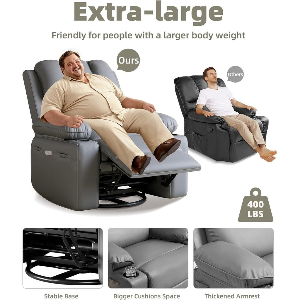 27'' Oversized360° Swivel Recliner Chairs with Heat and Massage