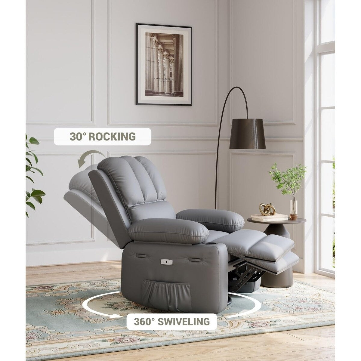27'' Oversized360° Swivel Recliner Chairs with Heat and Massage