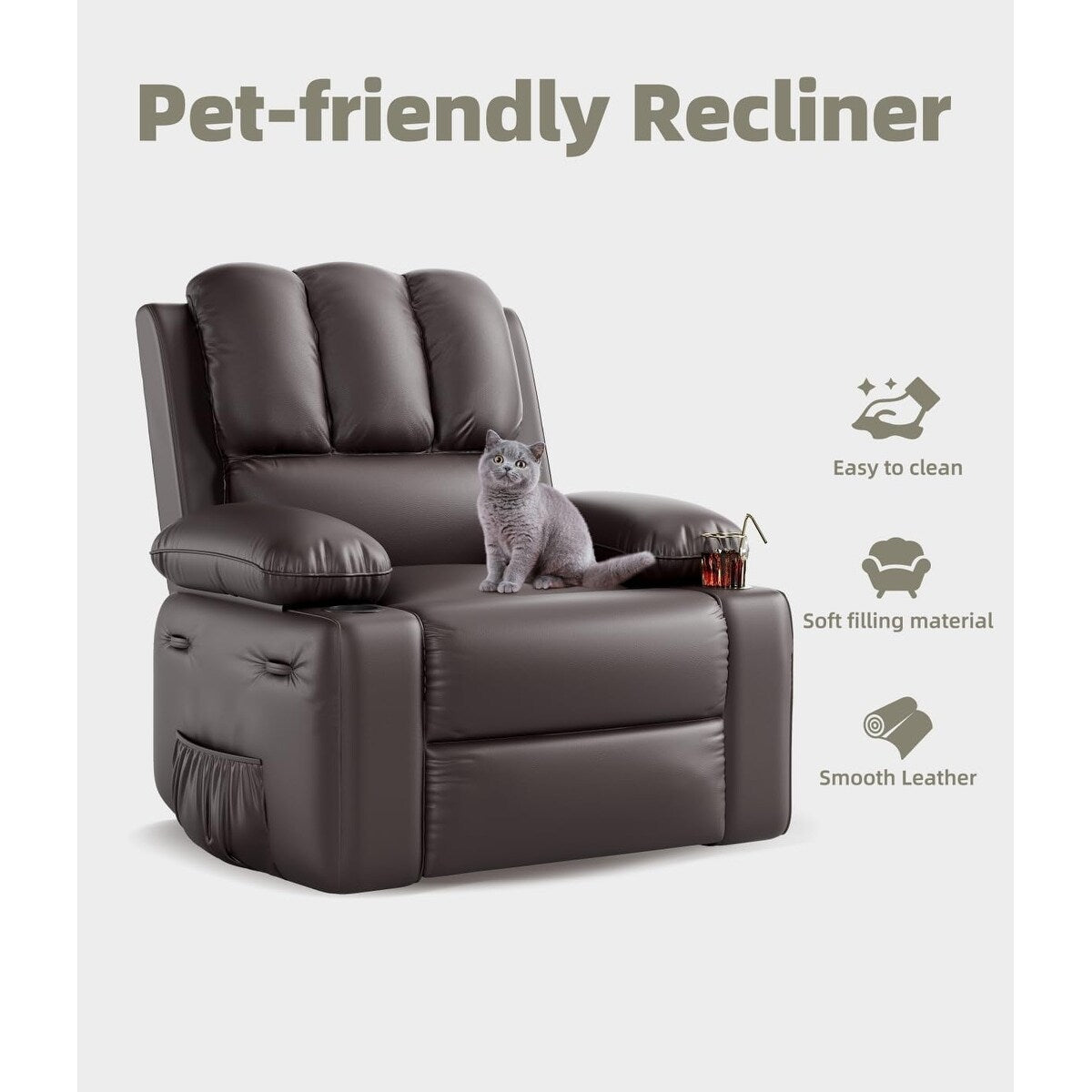 27'' Oversized360° Swivel Recliner Chairs with Heat and Massage