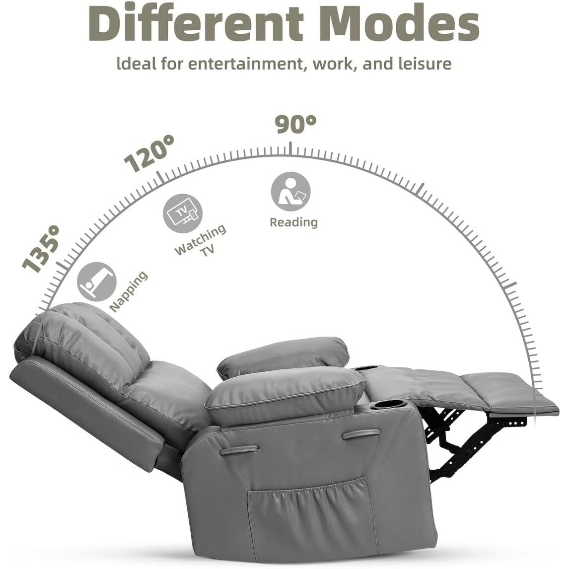 27'' Oversized360° Swivel Recliner Chairs with Heat and Massage