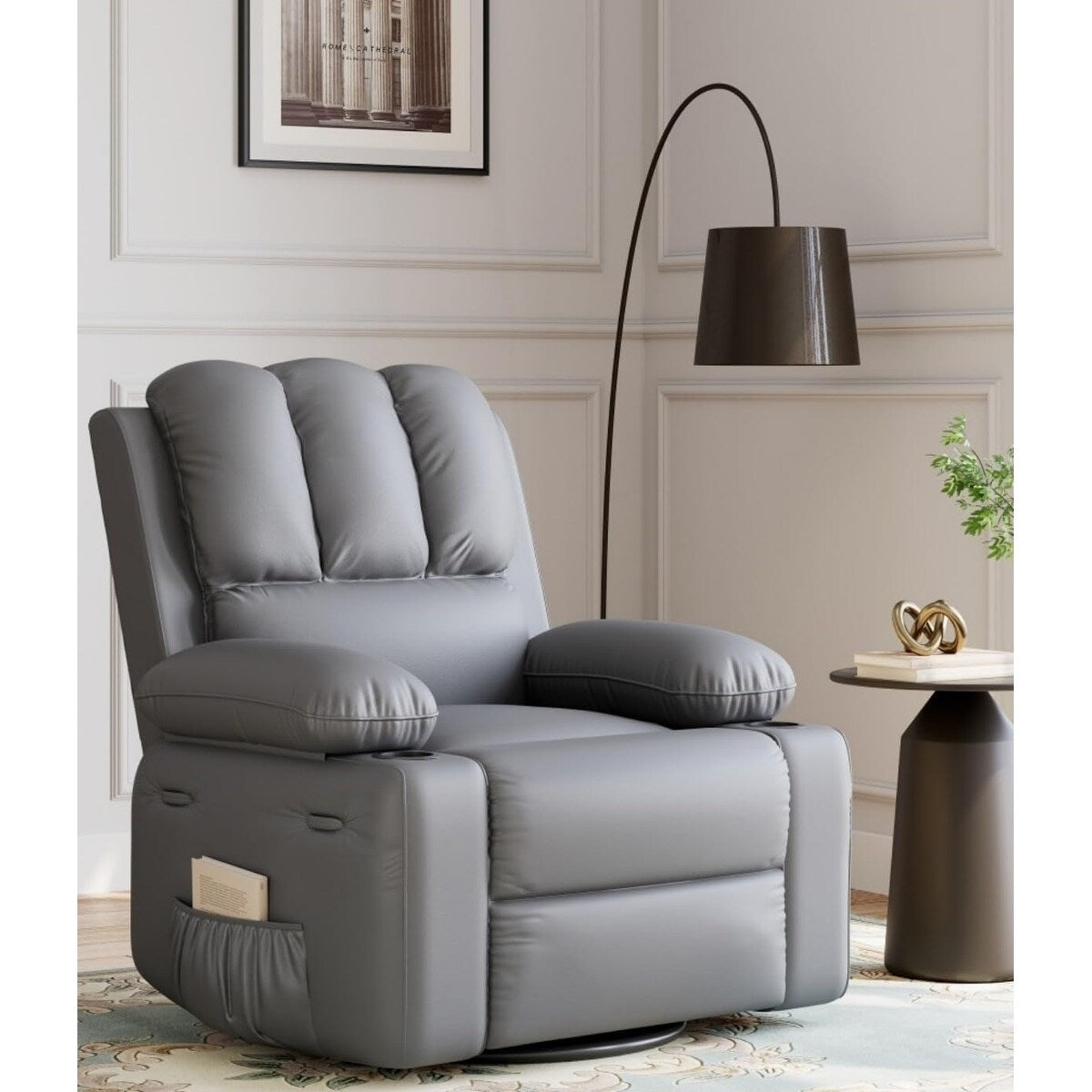 27'' Oversized360° Swivel Recliner Chairs with Heat and Massage