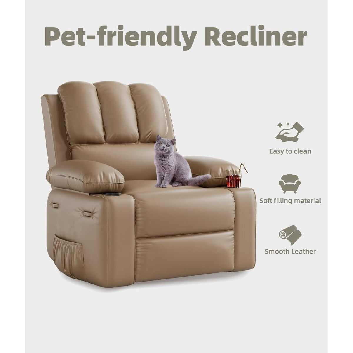 27'' Oversized360° Swivel Recliner Chairs with Heat and Massage
