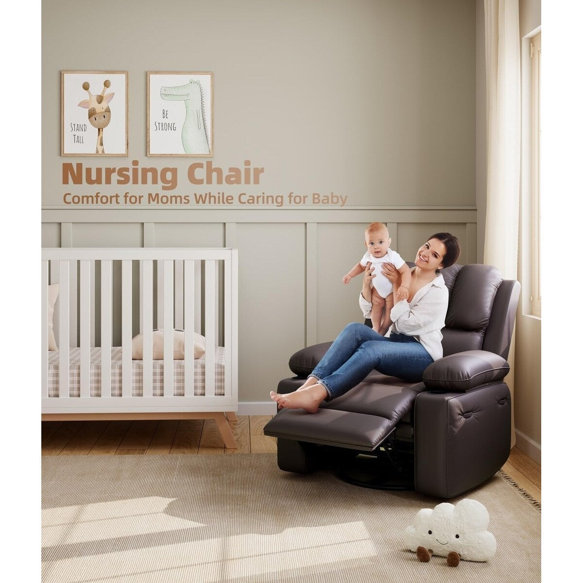 27'' Oversized360° Swivel Recliner Chairs with Heat and Massage
