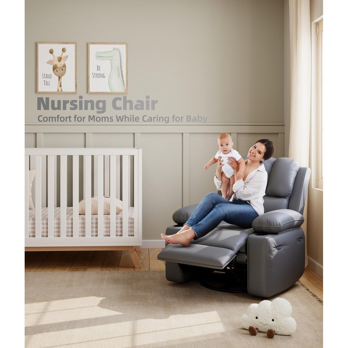 27'' Oversized360° Swivel Recliner Chairs with Heat and Massage
