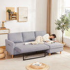 28.35'' Adjustable Fabric 3-Seater Sleeper Sofa with Chaise, Pull-Out Bed, and Armrest Pockets for Storage