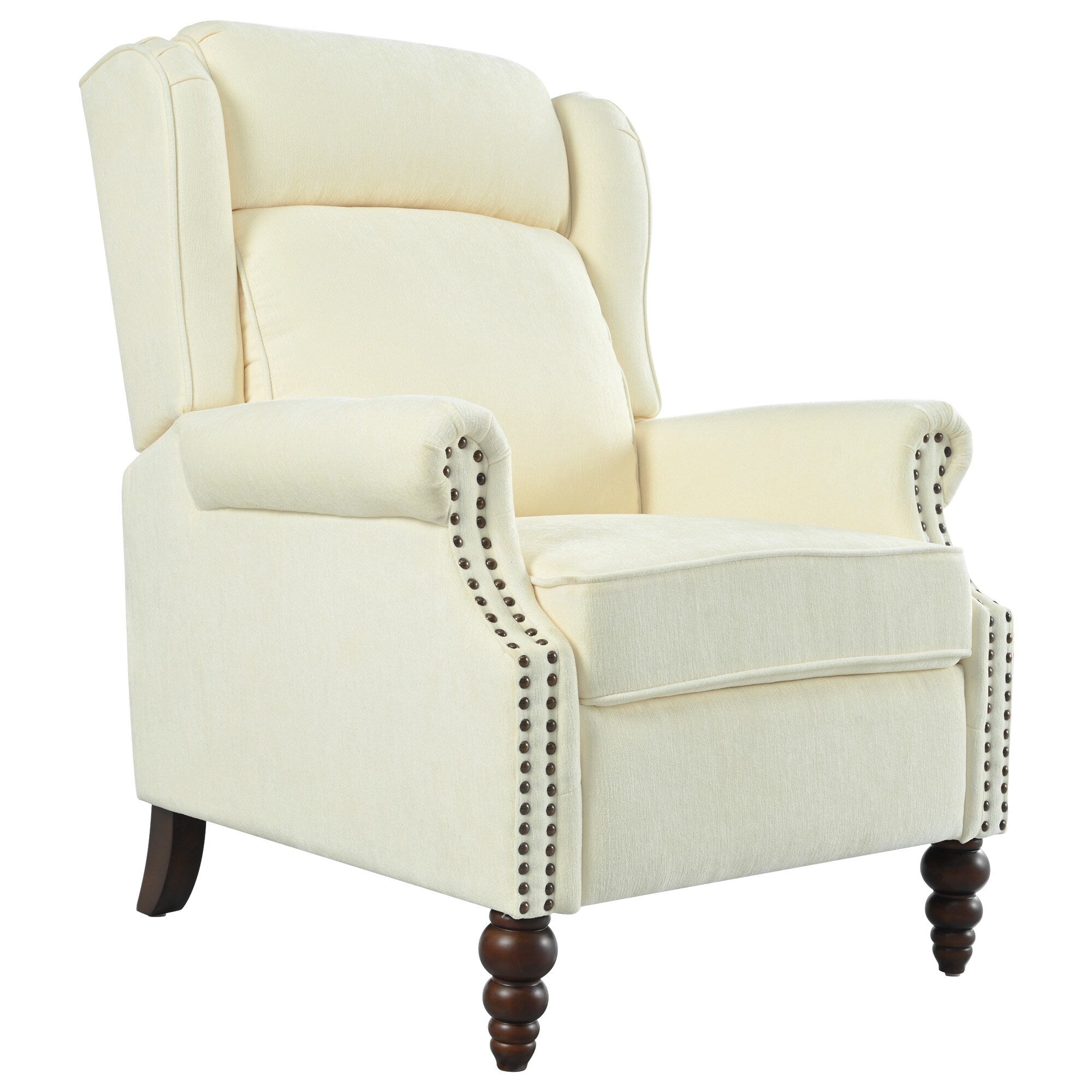 29.75 Push Back Recliner Chair Upholstered Recliner Armchair with Classic Wing Back and Solid Gourd-shaped Wooden Legs