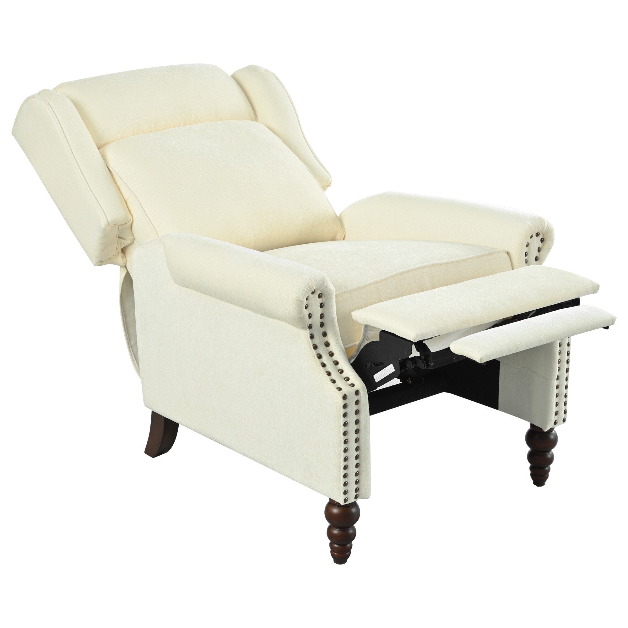 29.75 Push Back Recliner Chair Upholstered Recliner Armchair with Classic Wing Back and Solid Gourd-shaped Wooden Legs
