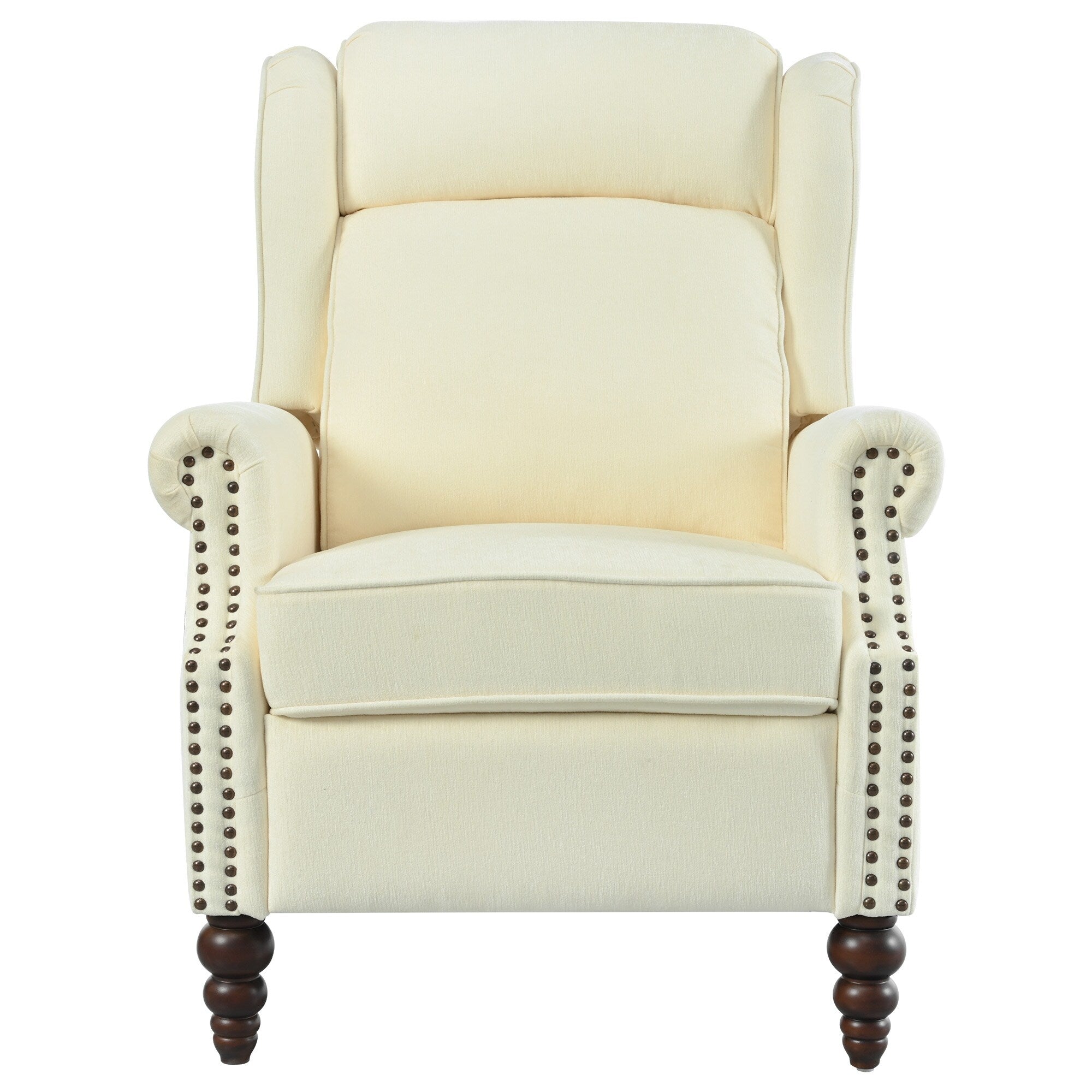29.75 Push Back Recliner Chair Upholstered Recliner Armchair with Classic Wing Back and Solid Gourd-shaped Wooden Legs