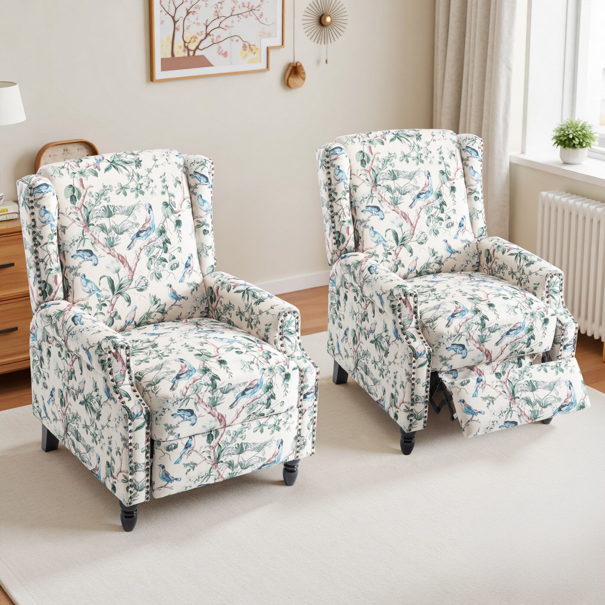 29'' W Vintage Floral Manual Push Back Recliner Chair Set of 2