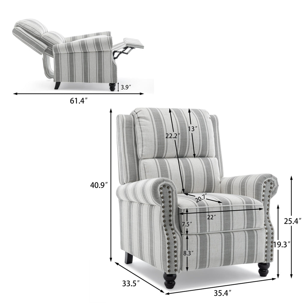2 Set Manual Pushback Recliner Chair with Nailhead Trim