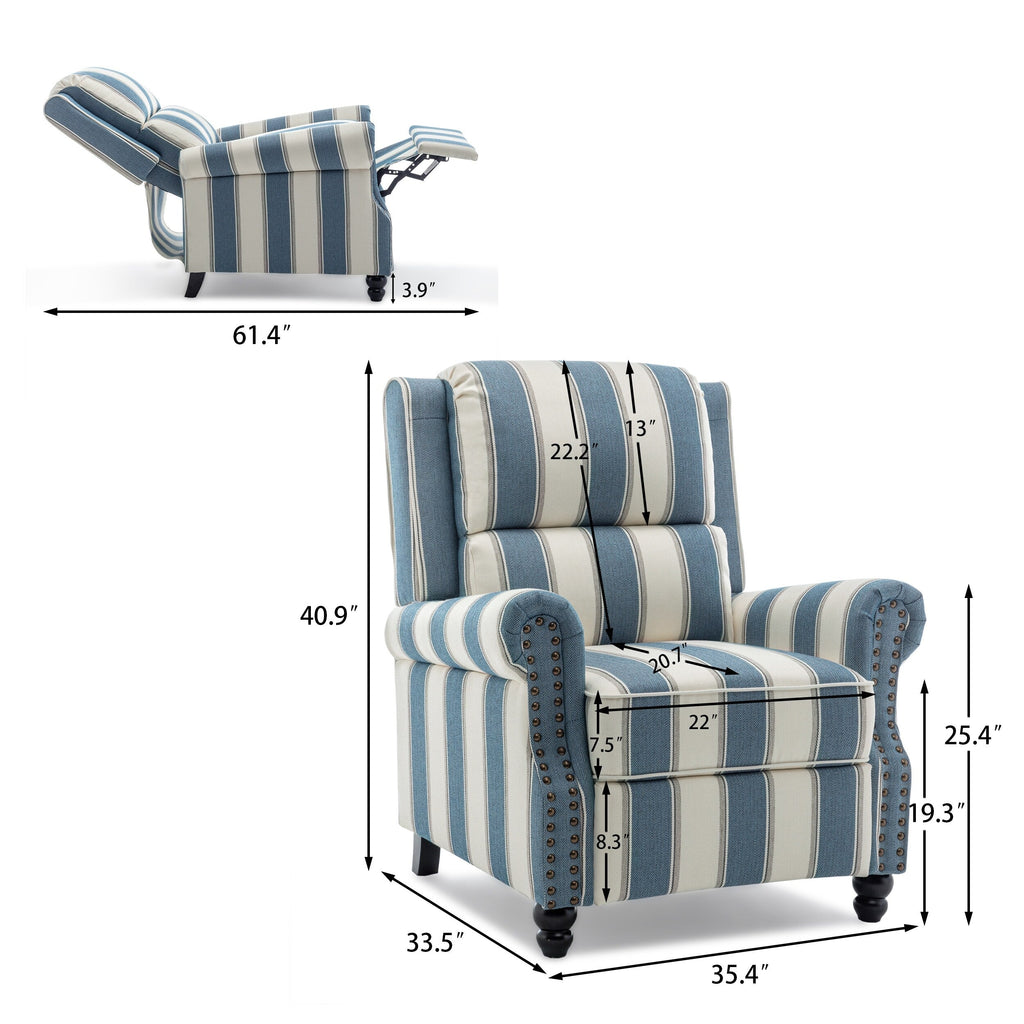 2 Set Manual Pushback Recliner Chair with Nailhead Trim