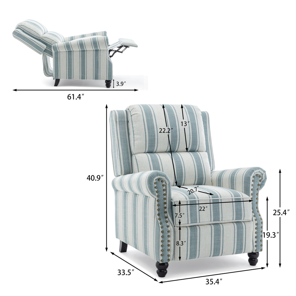 2 Set Manual Pushback Recliner Chair with Nailhead Trim