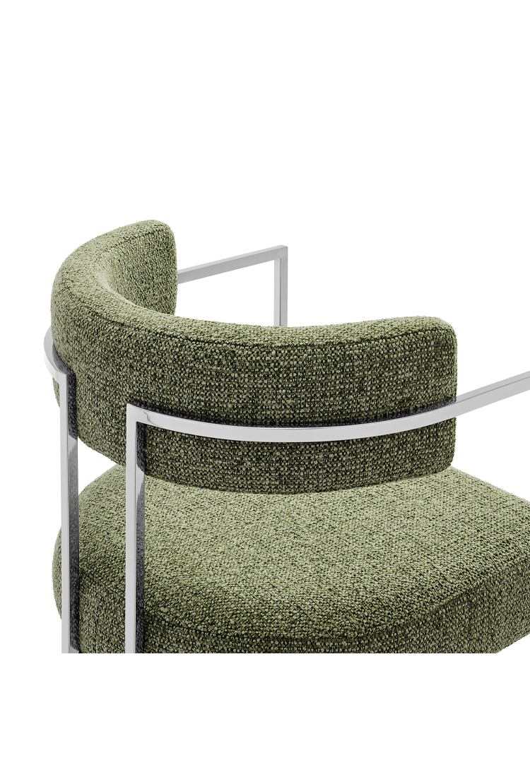 Chaise de salle à manger Ardenza à dossier incurvé en tissu et métal, feuille d'argent