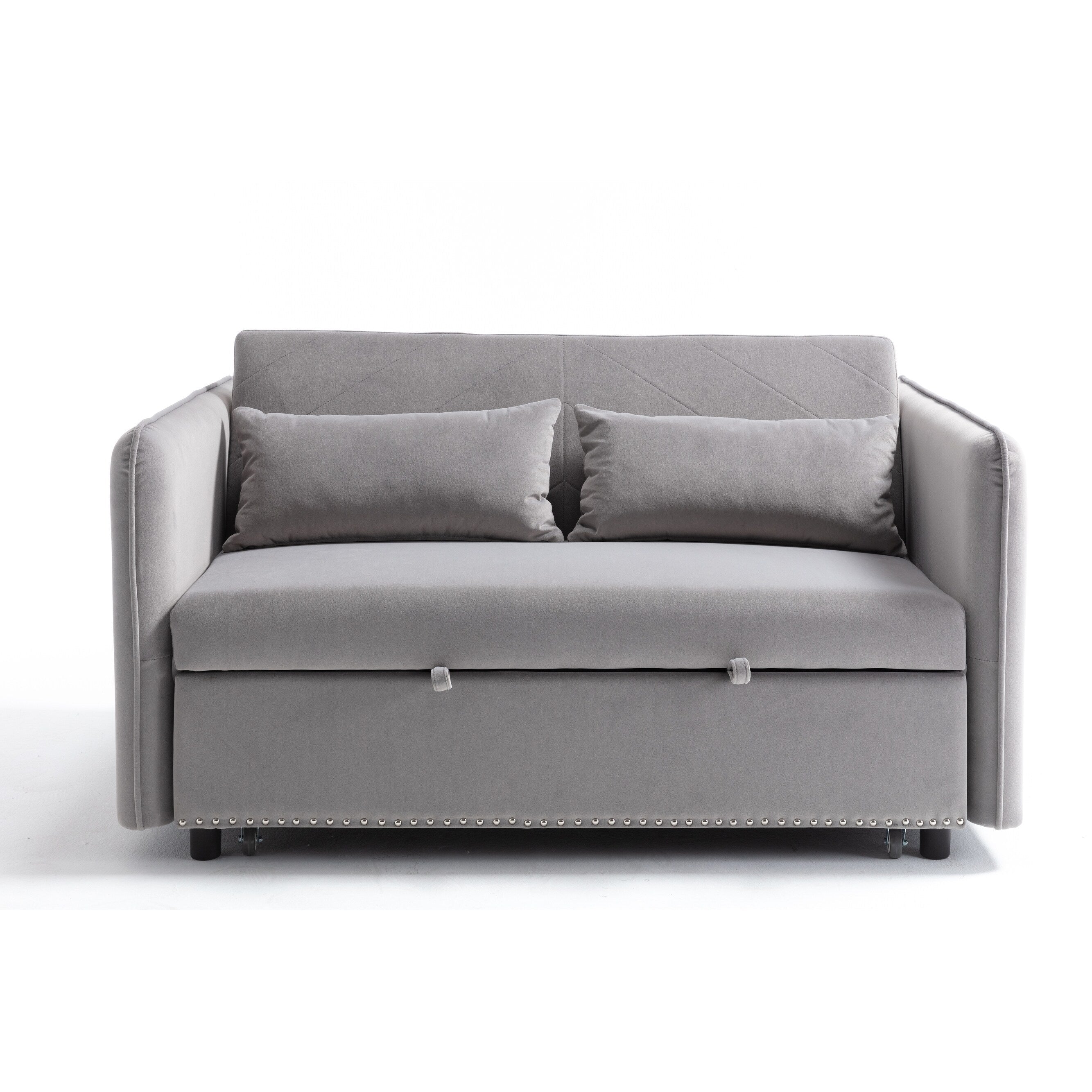 3 in 1 Convertible Sleeper Futon Sofa Bed, 55 Loveseat Lounge Couches with 2 Pillows, USB Ports & Side Pockets