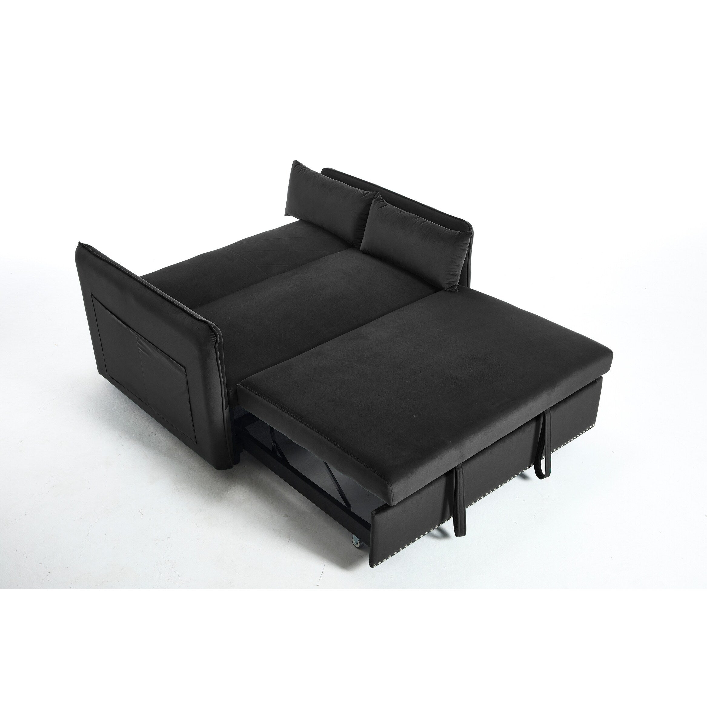 3 in 1 Convertible Sleeper Futon Sofa Bed, 55 Loveseat Lounge Couches with 2 Pillows, USB Ports & Side Pockets