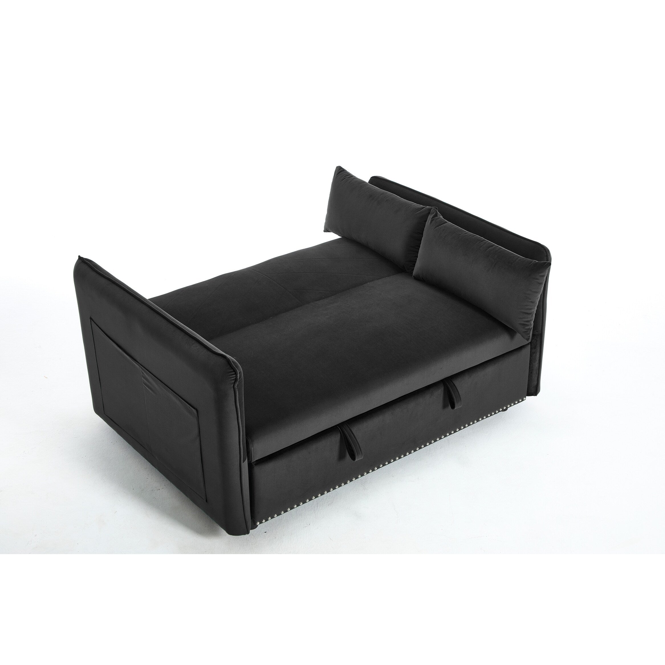 3 in 1 Convertible Sleeper Futon Sofa Bed, 55 Loveseat Lounge Couches with 2 Pillows, USB Ports & Side Pockets