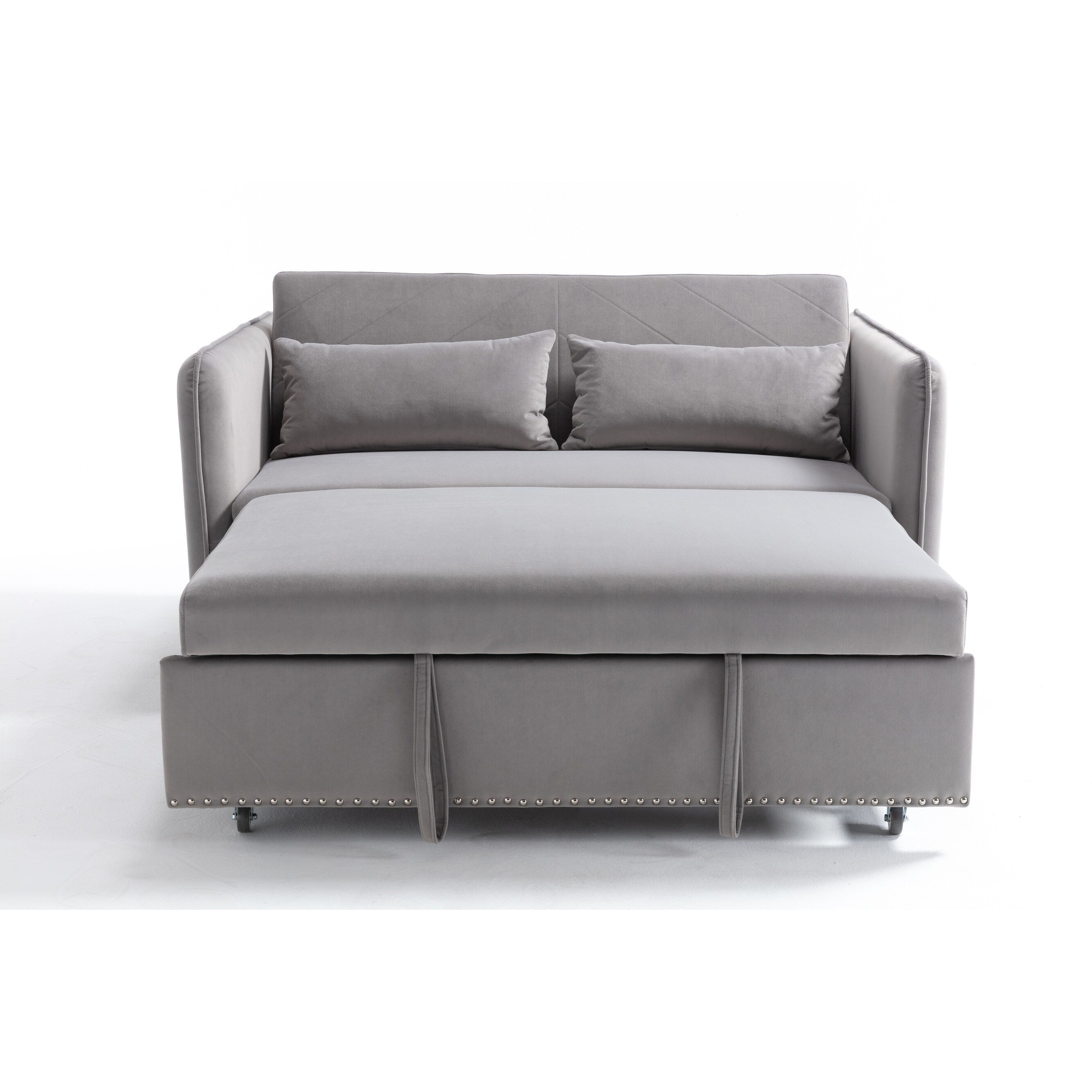 3 in 1 Convertible Sleeper Futon Sofa Bed, 55 Loveseat Lounge Couches with 2 Pillows, USB Ports & Side Pockets