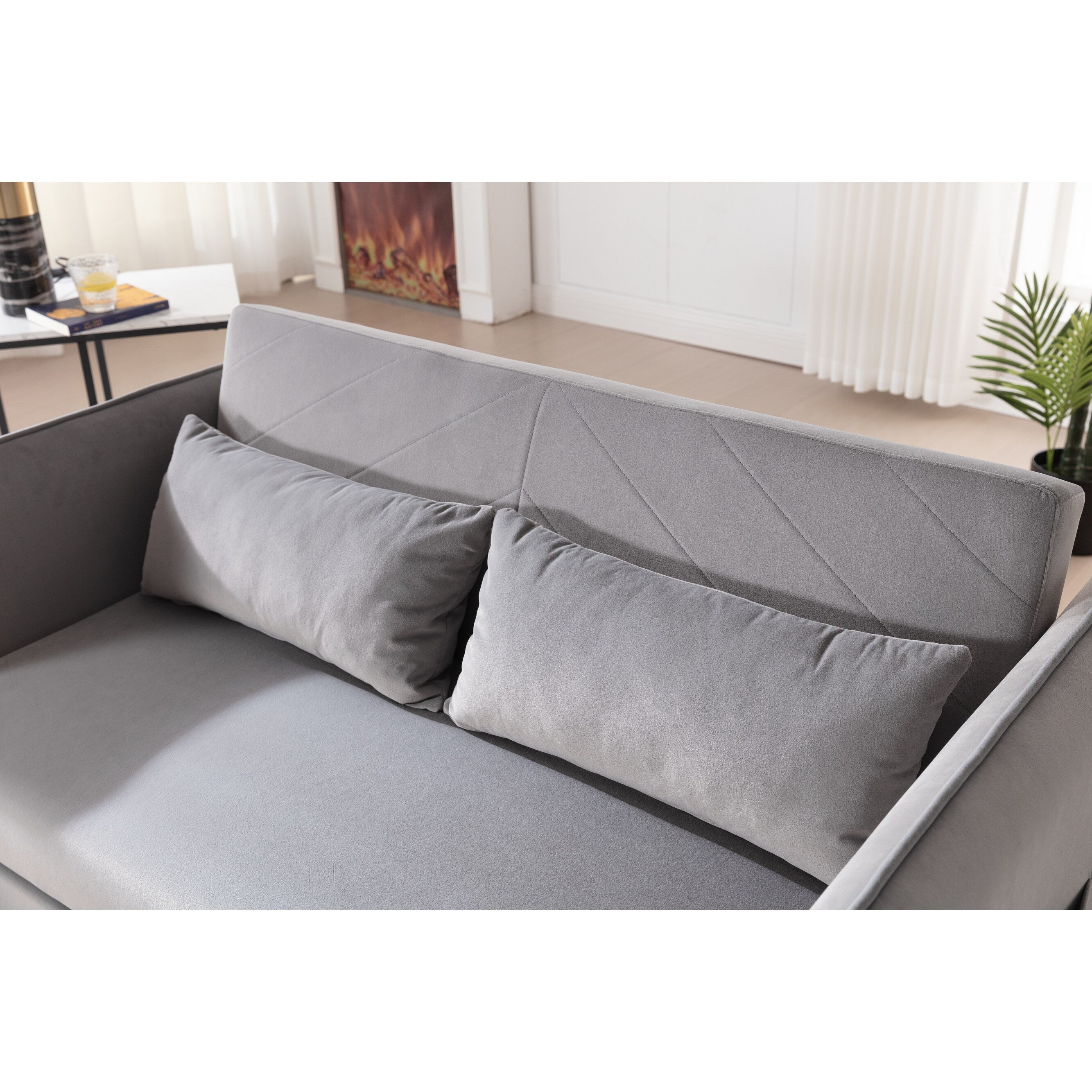 3 in 1 Convertible Sleeper Futon Sofa Bed, 55 Loveseat Lounge Couches with 2 Pillows, USB Ports & Side Pockets