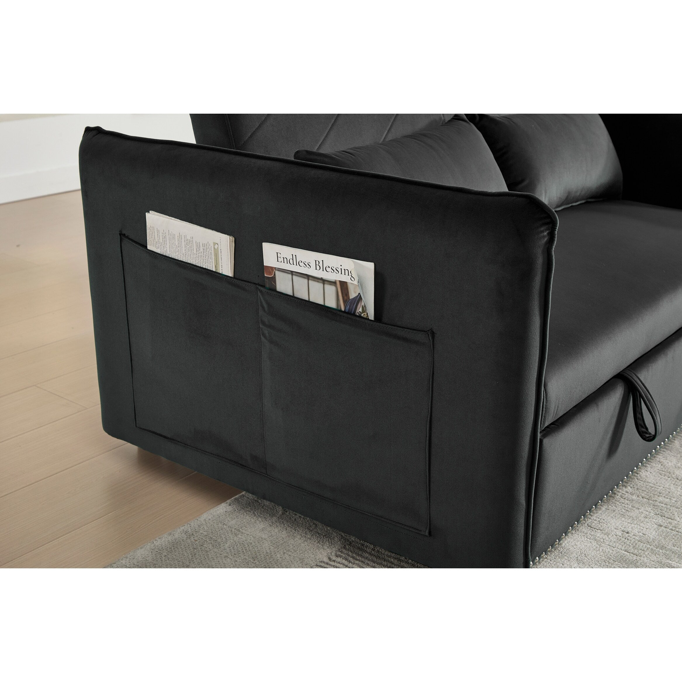 3 in 1 Convertible Sleeper Futon Sofa Bed, 55 Loveseat Lounge Couches with 2 Pillows, USB Ports & Side Pockets
