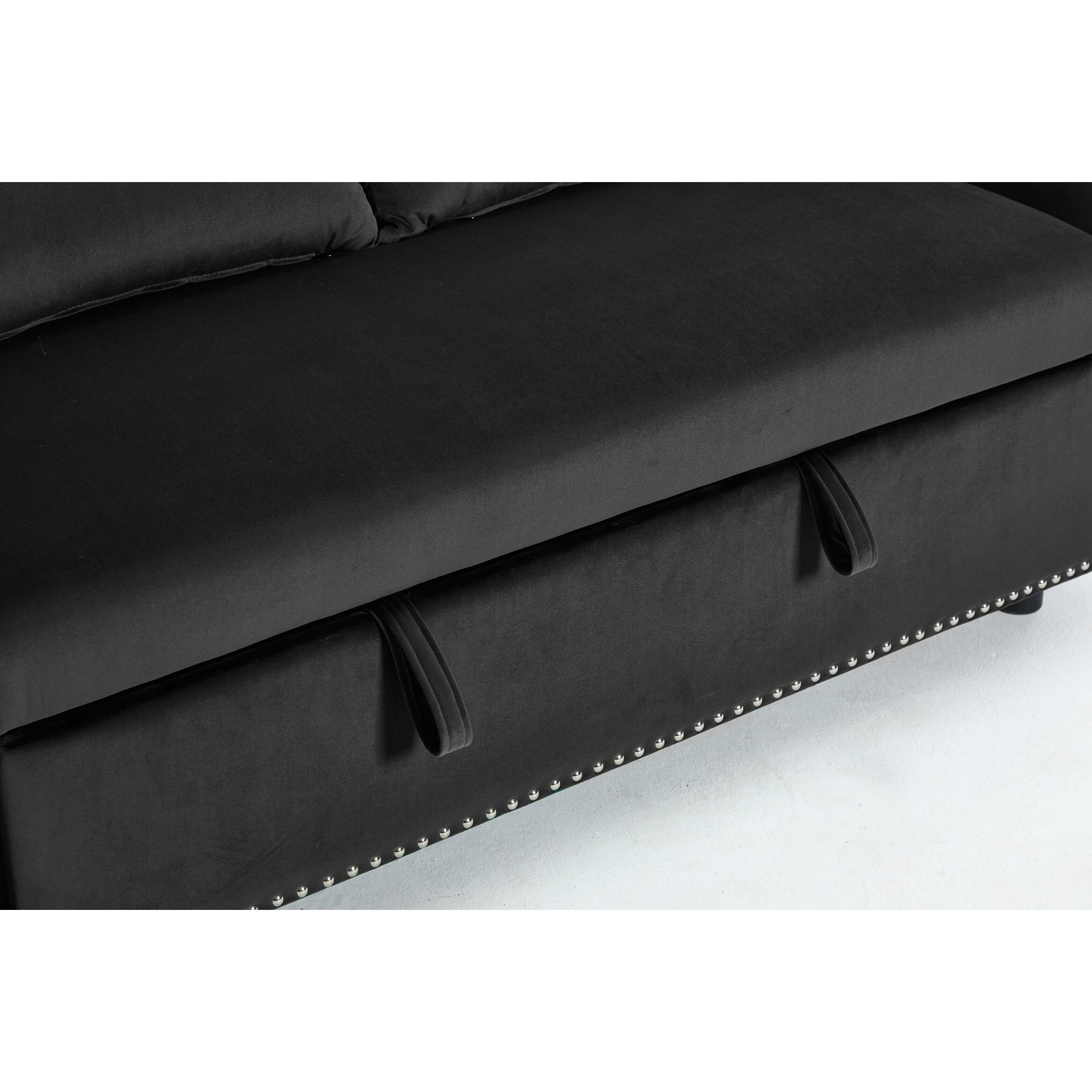 3 in 1 Convertible Sleeper Futon Sofa Bed, 55 Loveseat Lounge Couches with 2 Pillows, USB Ports & Side Pockets