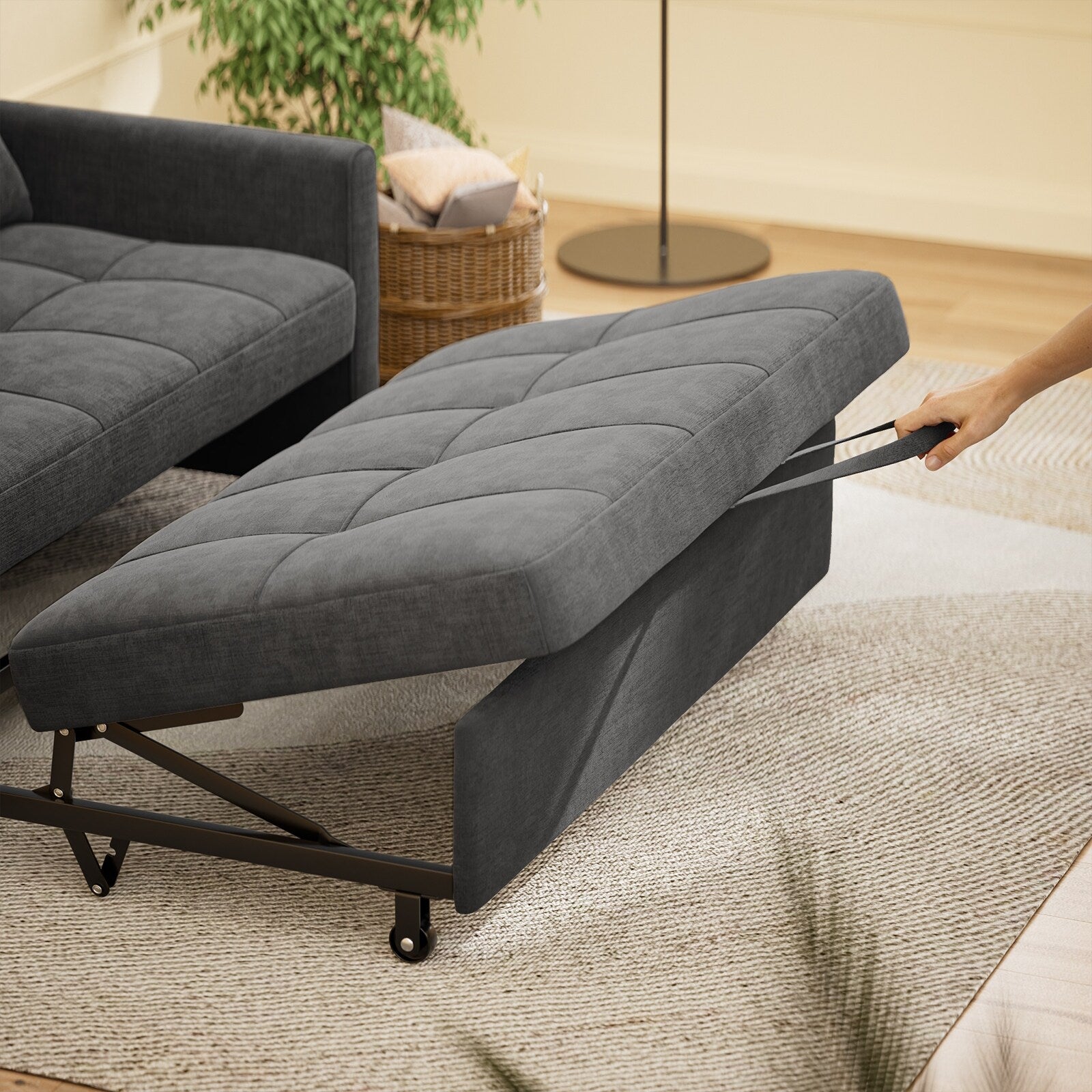 3 in 1 Convertible Sleeper Loveseat Couch, Futon Sofa Bed with Pull-Out Bed & Adjustable Backrest