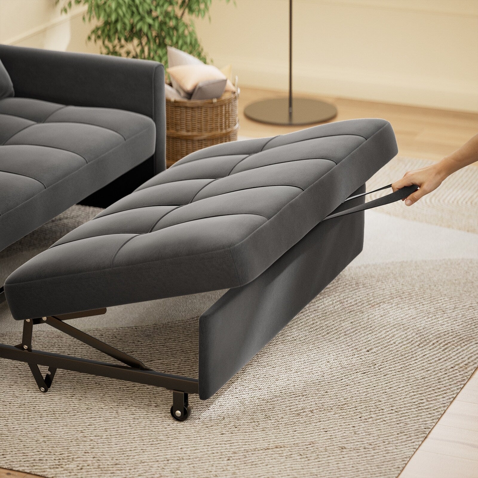 3 in 1 Convertible Sleeper Loveseat Couch, Futon Sofa Bed with Pull-Out Bed & Adjustable Backrest