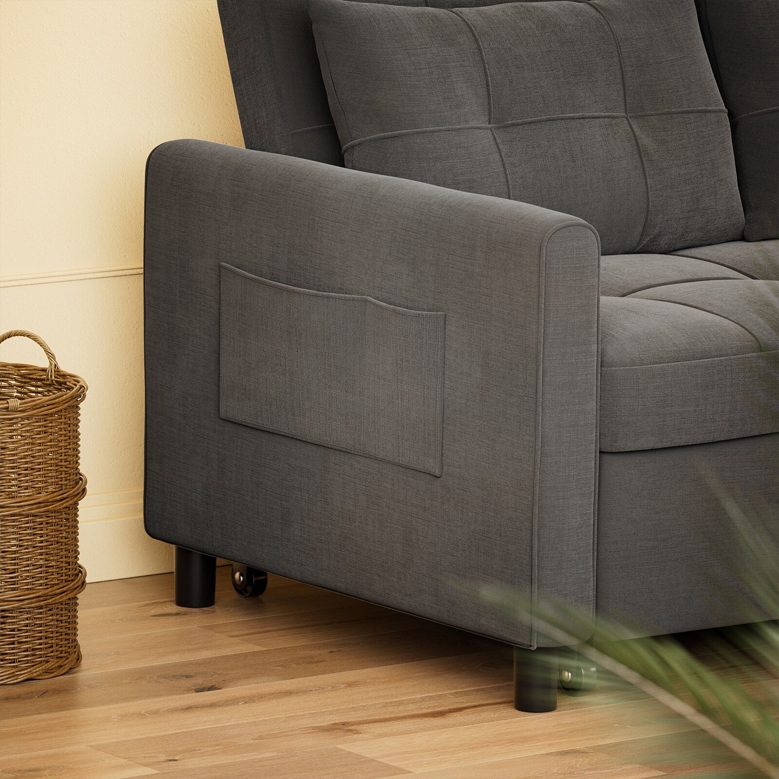 3 in 1 Convertible Sleeper Loveseat Couch, Futon Sofa Bed with Pull-Out Bed & Adjustable Backrest