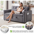 3 in 1 Convertible Sleeper Sofa Bed - Velvet Futon Couch with Adjustable Backrest, Side Pocket & Pull Out Function, Dark Gray