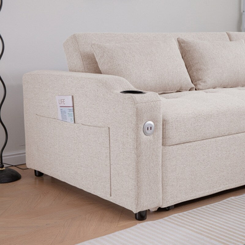 3 in 1 Pull Out Couch Bed Sofa Bed with USB Ports & Cup Holders