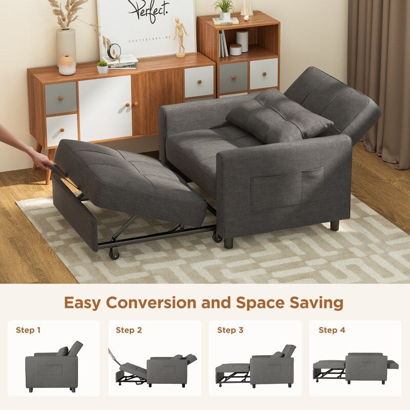 3 in 1 Pull Out Sleeper Sofa Bed, Convertible Modern Adjustable Upholstered Sleeper Chair Sofa
