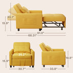 3 in 1 Pull Out Sleeper Sofa Bed, Convertible Modern Adjustable Upholstered Sleeper Chair Sofa