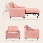 3 in 1 Pull Out Sleeper Sofa Bed, Convertible Modern Adjustable Upholstered Sleeper Chair Sofa