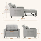 3 in 1 Pull Out Sleeper Sofa Bed, Convertible Modern Adjustable Upholstered Sleeper Chair Sofa