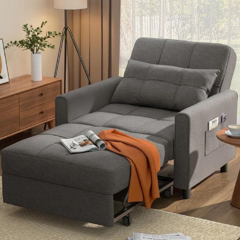 3 in 1 Pull Out Sleeper Sofa Bed, Convertible Modern Adjustable Upholstered Sleeper Chair Sofa