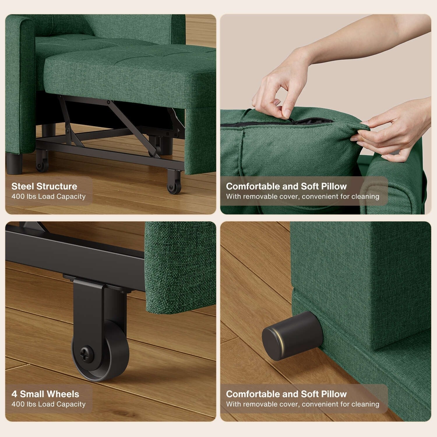 3 in 1 Pull Out Sleeper Sofa Bed, Convertible Modern Adjustable Upholstered Sleeper Chair Sofa