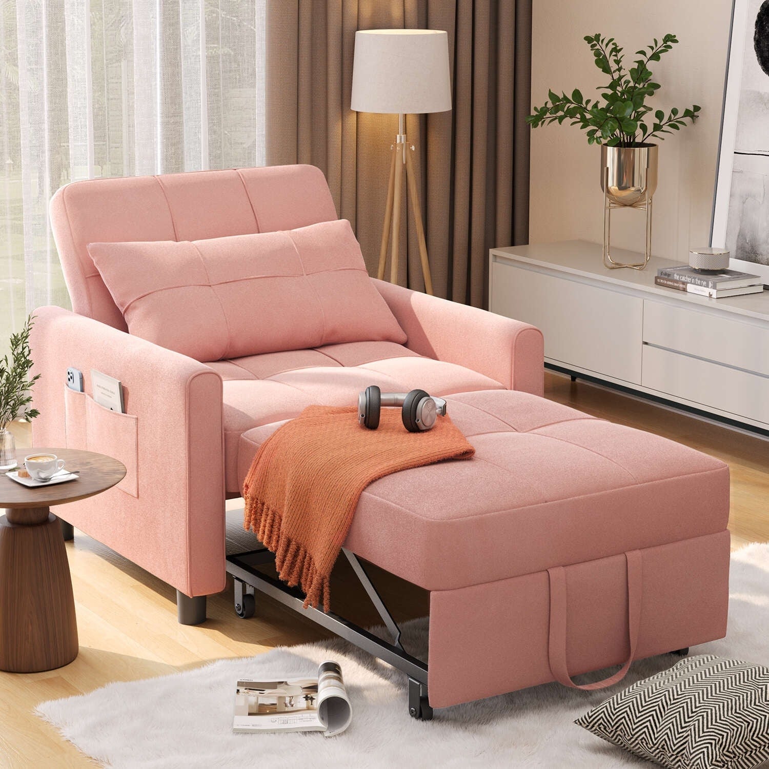 3 in 1 Pull Out Sleeper Sofa Bed, Convertible Modern Adjustable Upholstered Sleeper Chair Sofa