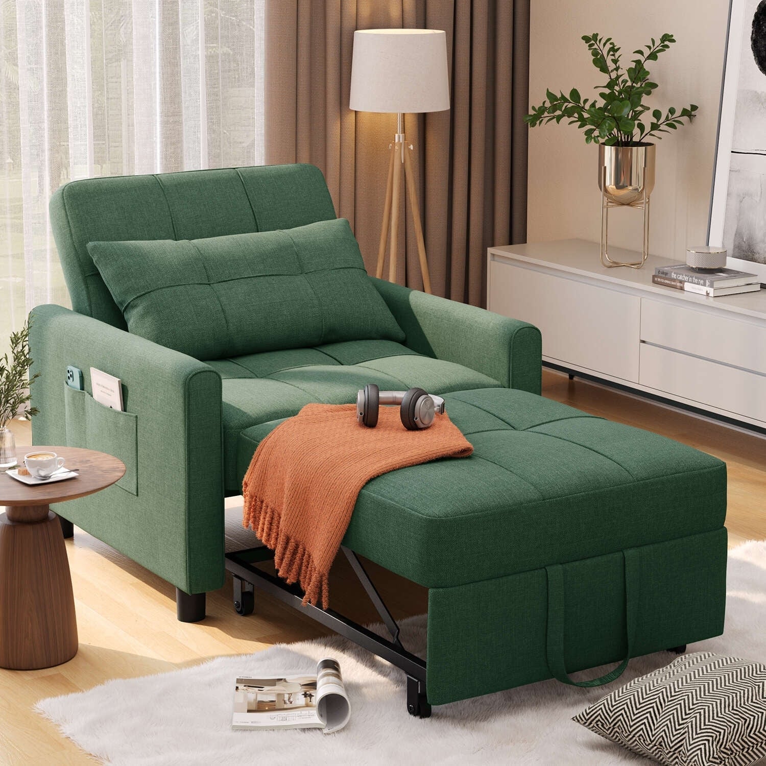 3 in 1 Pull Out Sleeper Sofa Bed, Convertible Modern Adjustable Upholstered Sleeper Chair Sofa