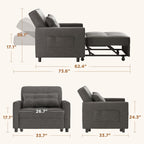 3 in 1 Pull Out Sleeper Sofa Bed, Convertible Modern Adjustable Upholstered Sleeper Chair Sofa