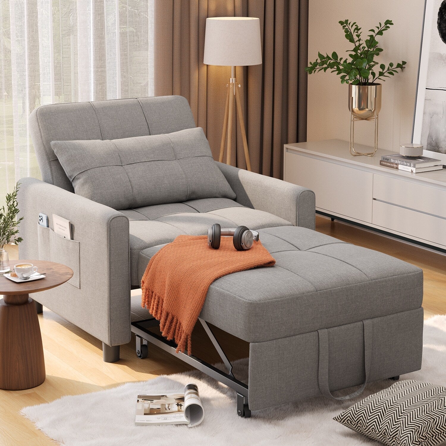 3 in 1 Pull Out Sleeper Sofa Bed, Convertible Modern Adjustable Upholstered Sleeper Chair Sofa