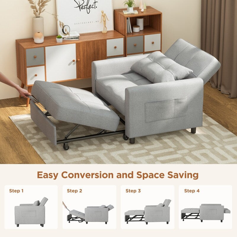 3 in 1 Pull Out Sleeper Sofa Bed, Convertible Modern Adjustable Upholstered Sleeper Chair Sofa