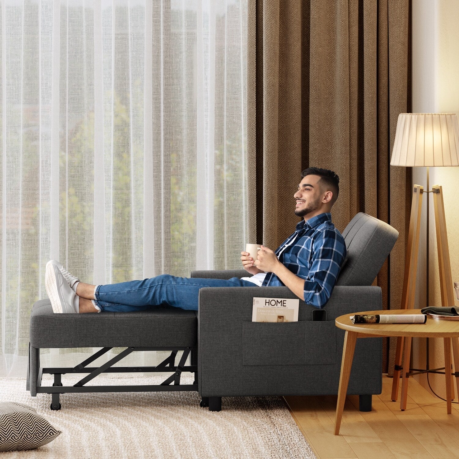3 in 1 Pull Out Sleeper Sofa Bed, Convertible Modern Adjustable Upholstered Sleeper Chair Sofa