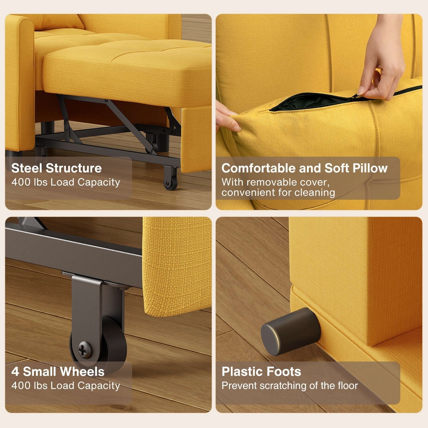 3 in 1 Pull Out Sleeper Sofa Bed, Convertible Modern Adjustable Upholstered Sleeper Chair Sofa
