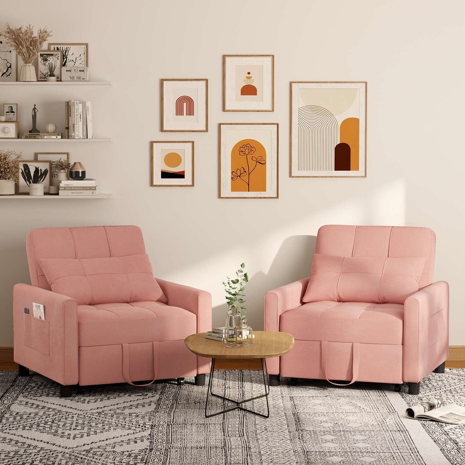 3 in 1 Pull Out Sleeper Sofa Bed, Convertible Modern Adjustable Upholstered Sleeper Chair Sofa