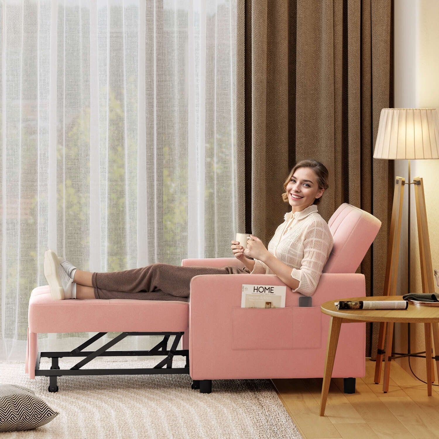 3 in 1 Pull Out Sleeper Sofa Bed, Convertible Modern Adjustable Upholstered Sleeper Chair Sofa