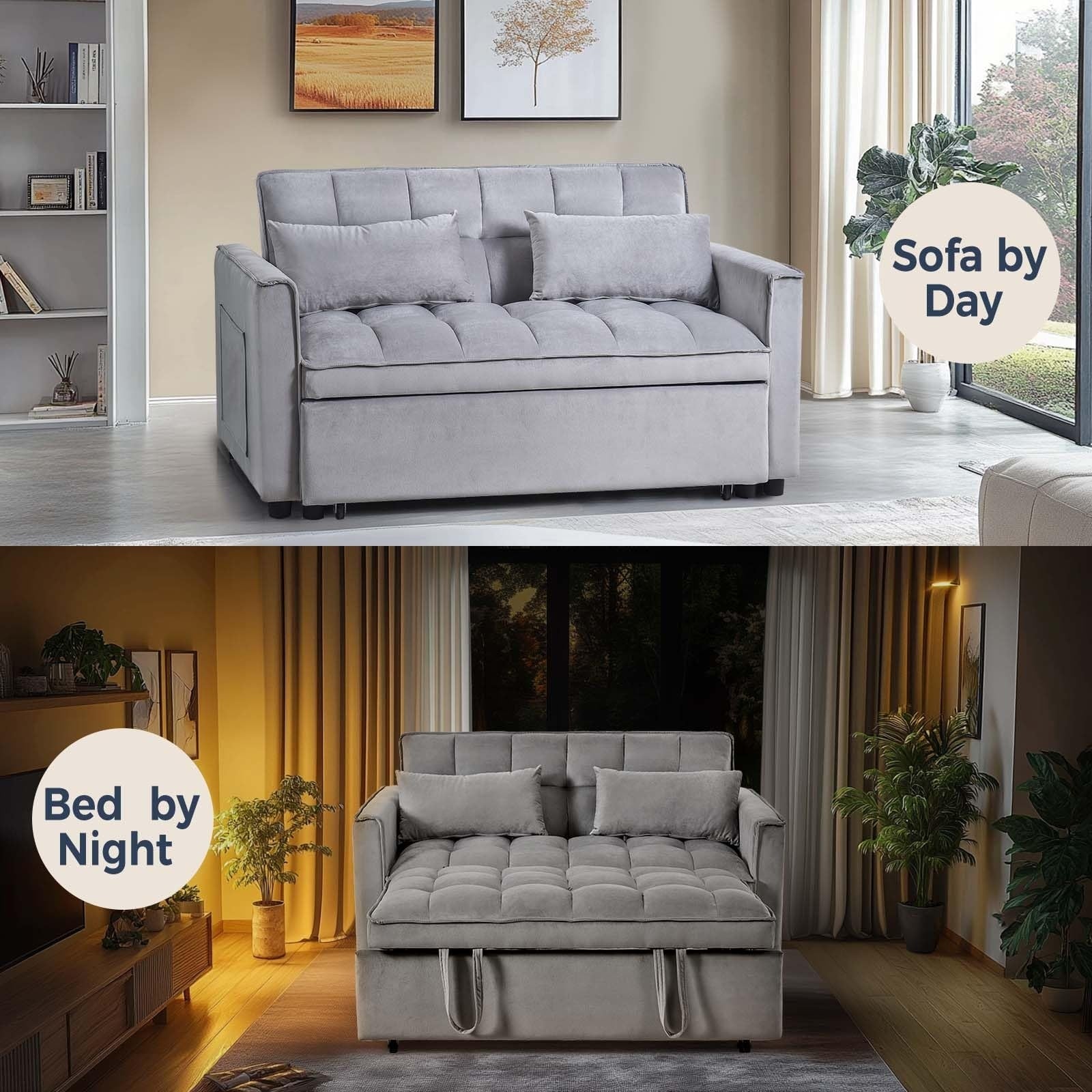 3 in 1 Velvet Sofa Bed with Adjustable Backrest