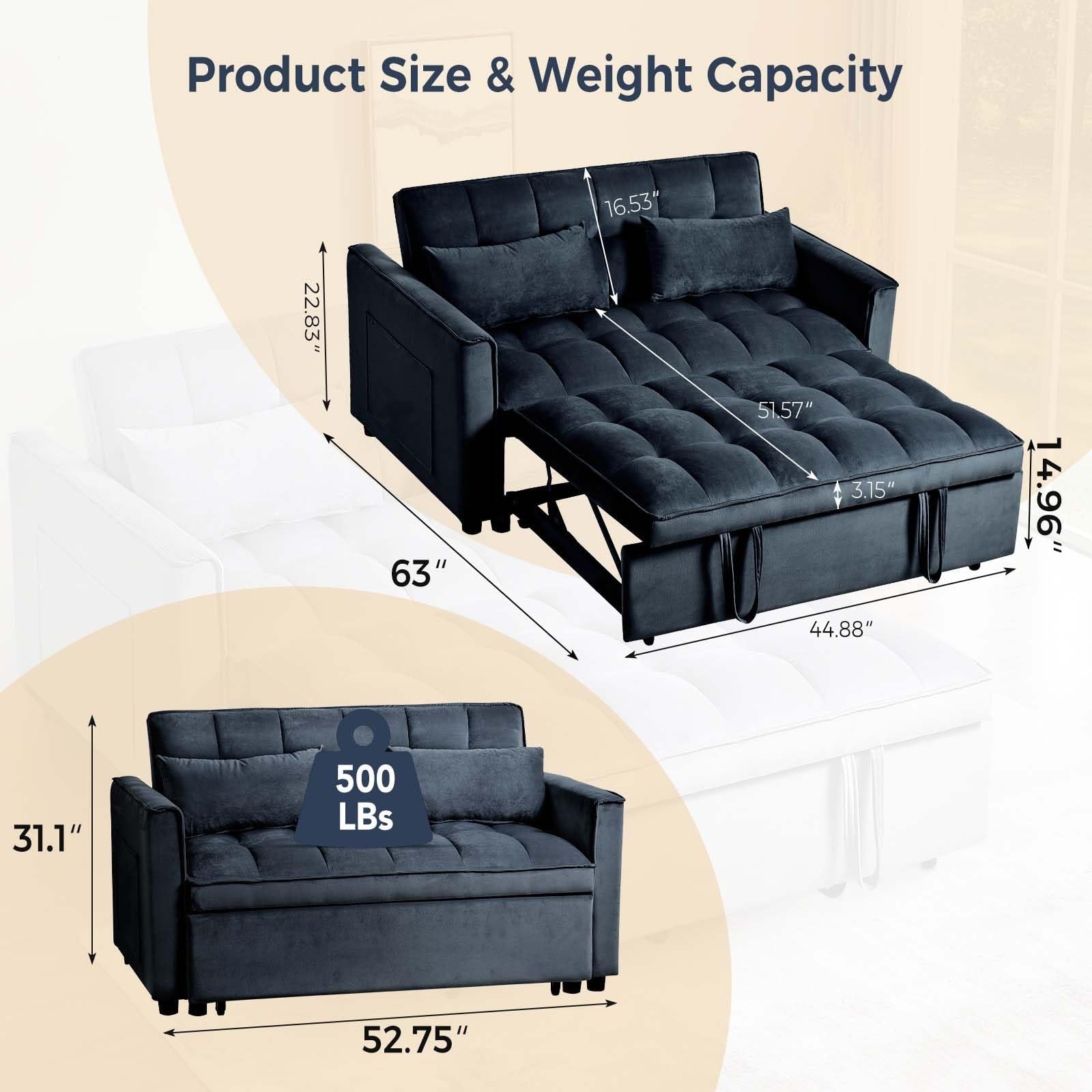 3 in 1 Velvet Sofa Bed with Adjustable Backrest