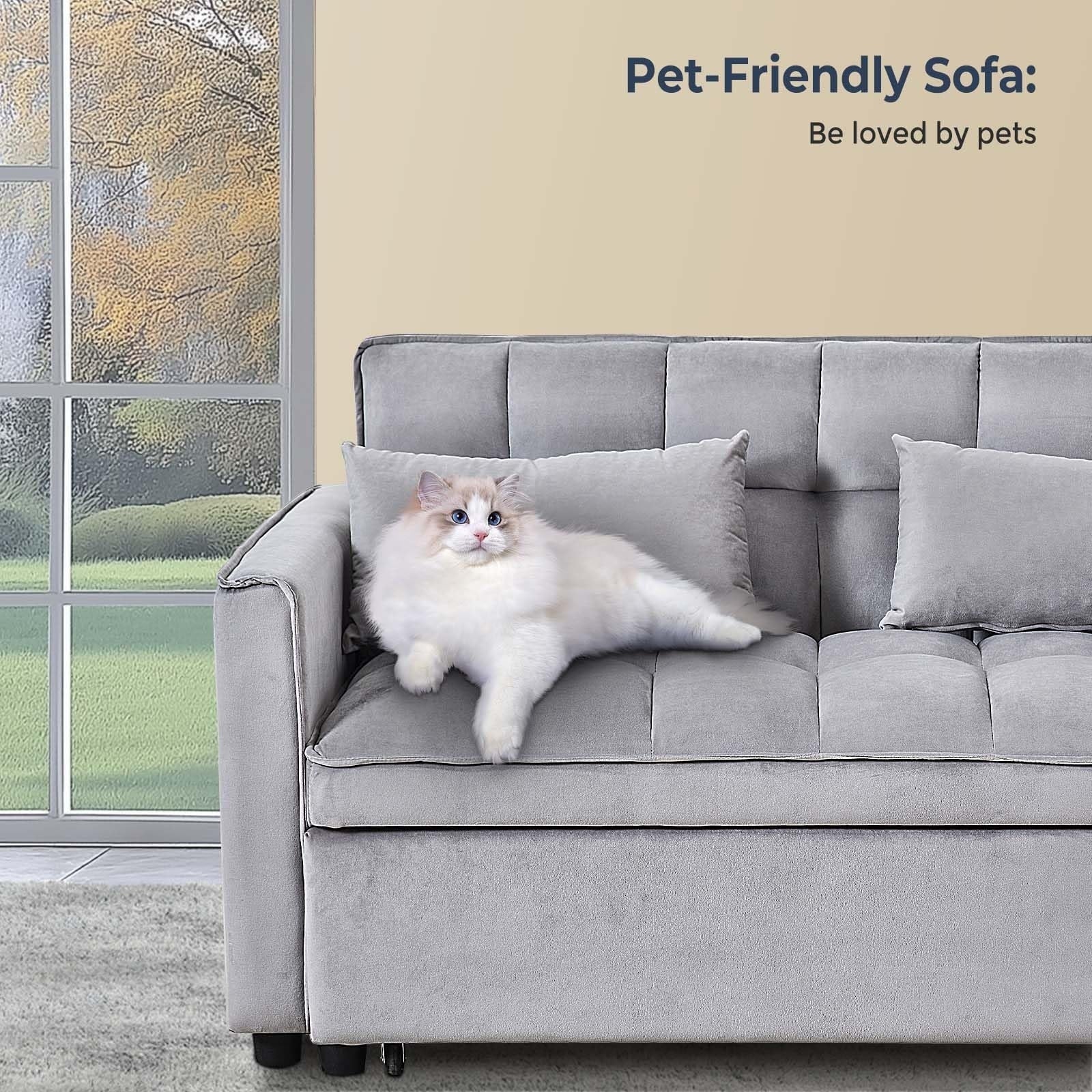 3 in 1 Velvet Sofa Bed with Adjustable Backrest