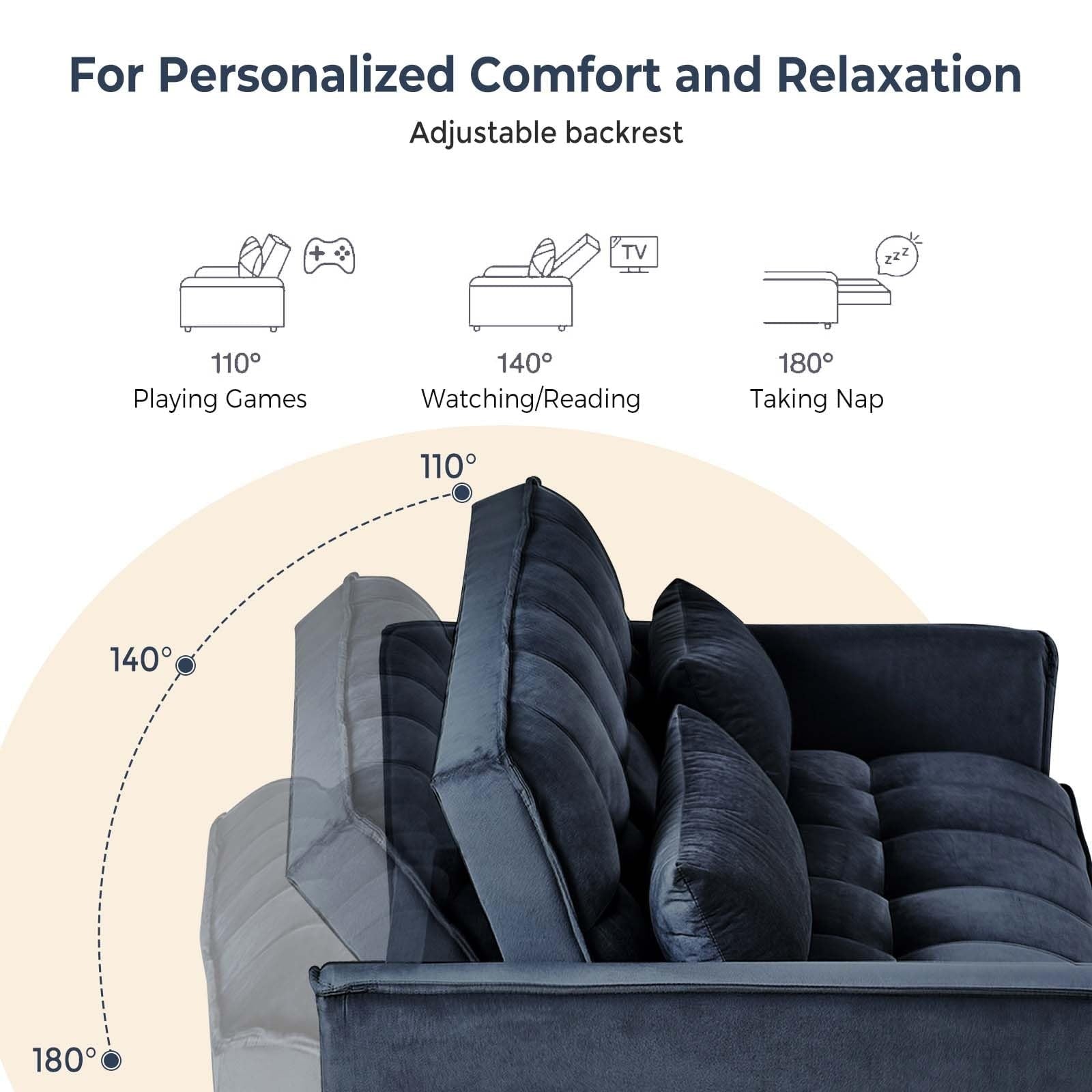 3 in 1 Velvet Sofa Bed with Adjustable Backrest